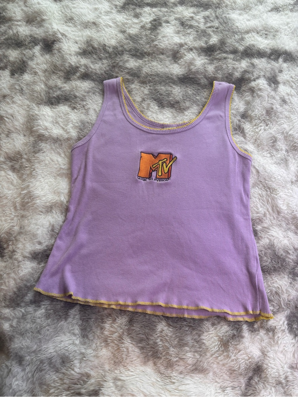 MTV Lilac Ribbed Tank with Yellow Trim - women’s